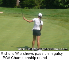 Michelle Wie shows passion in gutsy LPGA Championship round.