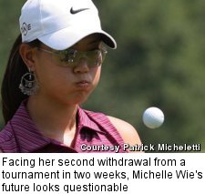 Facing her second withdrawal from a tournament in two weeks, Michelle Wie's future looks questionable