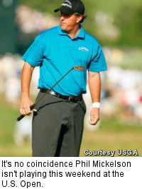 It's no coincidence Phil Mickelson isn't playing this weekend at the U.S. Open.
