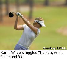 Karrie Webb struggled Thursday with a first round 83.