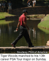 Tiger Woods marched to his 13th career PGA Tour major on Sunday.