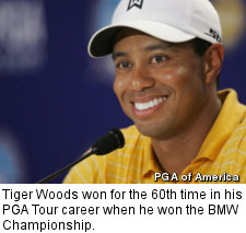 Tiger Woods won for the 60th time in his PGA Tour career when he won the BMW Championship.