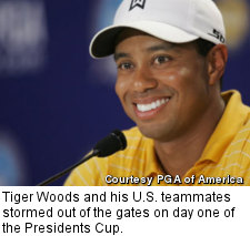 Tiger Woods and his U.S. teammates stormed out of the gates on day one of the Presidents Cup.