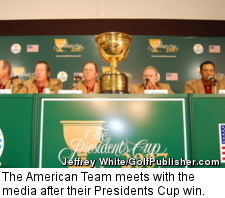 The American Team meets with the media after their Presidents Cup win.