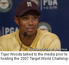 Tiger Woods talked to the media prior to hosting the 2007 Target World Challenge.
