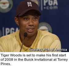 Tiger Woods is set to make his first start of 2008 in the Buick Invitational at Torrey Pines.