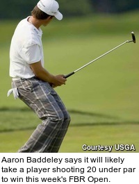 Aaron Baddeley says it will likely take a player shooting 20 under par to win this week's FBR Open.