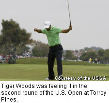 Tiger Woods was feeling it in the second round of the U.S. Open at Torrey Pines.