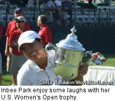 Inbee Park enjoy some laughs with her U.S. Women's Open trophy.