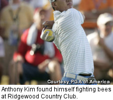 Anthony Kim found himself fighting bees at Ridgewood Country Club.