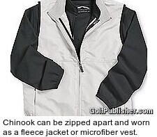 Chinook can be zipped apart and worn as a fleece jacket or microfiber vest. 