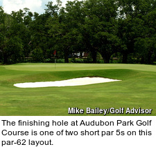 The finishing hole at Audubon Park Golf Course is one of two short par 5s on this par-62 layout.