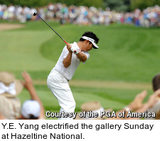 Y.E. Yang electrified the gallery Sunday at Hazeltine National.